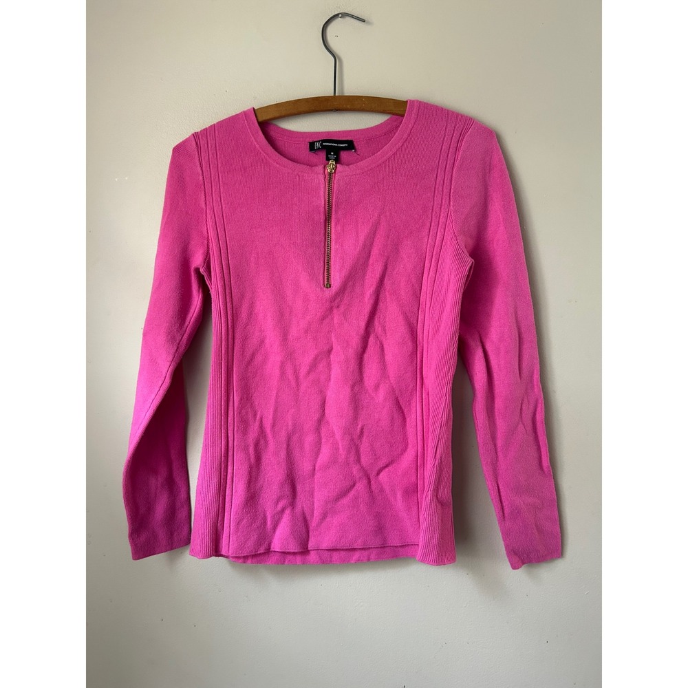 Y2K INC International Concepts Pink Ribbed Zipper Front Long Sleeve Top M Barbie